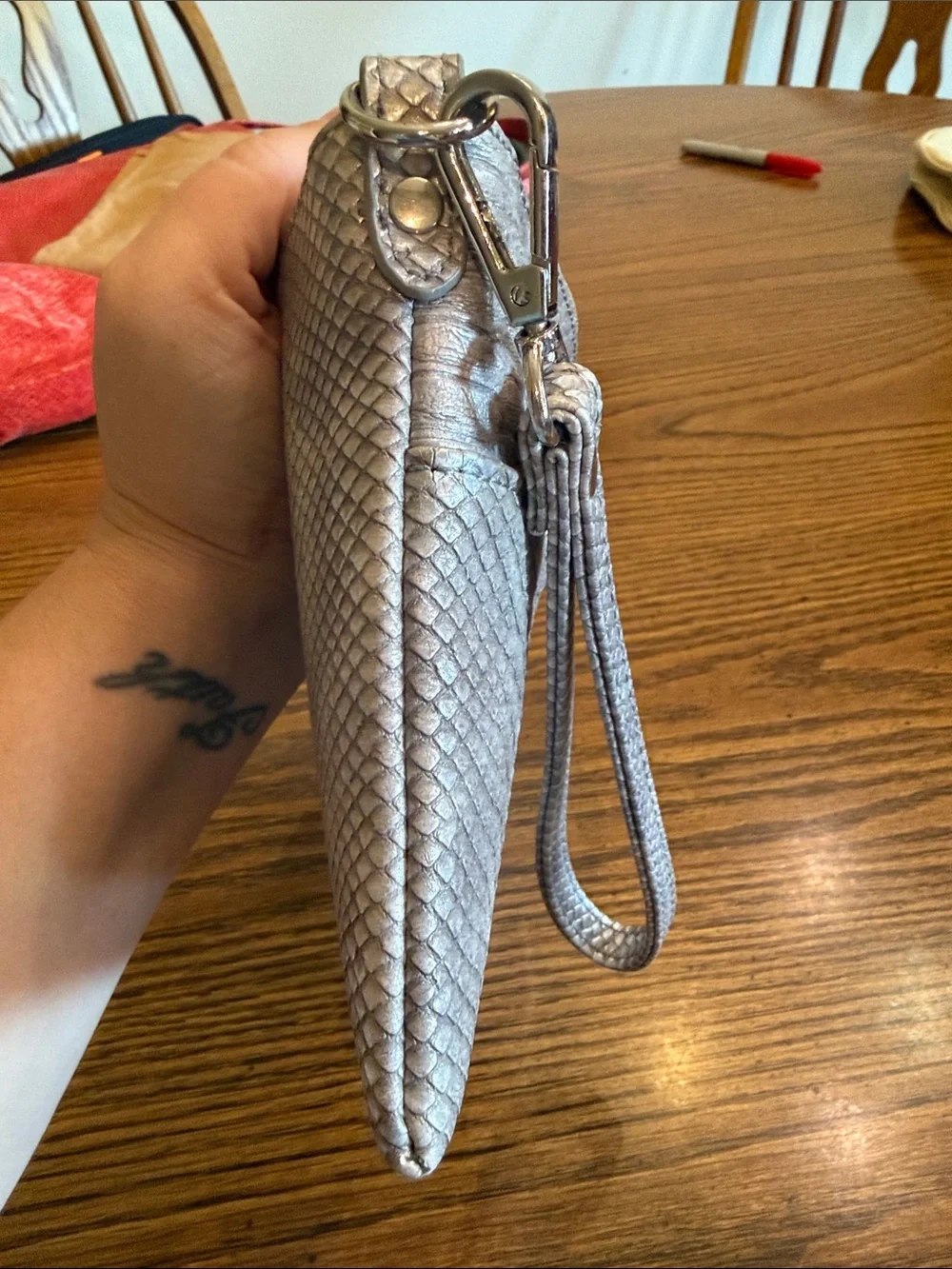 Charming Charlie Silver Textured Wristlet Clutch